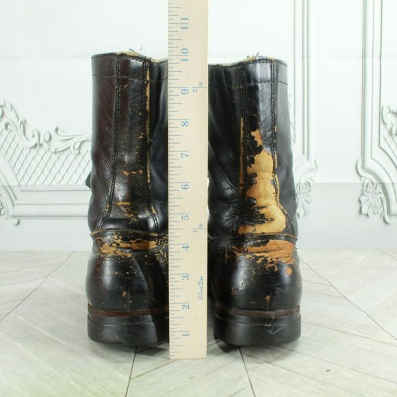 *Vintage Panco Black Leather Lace Up Mid Calf Military Boots Size - Picture 6 of 9